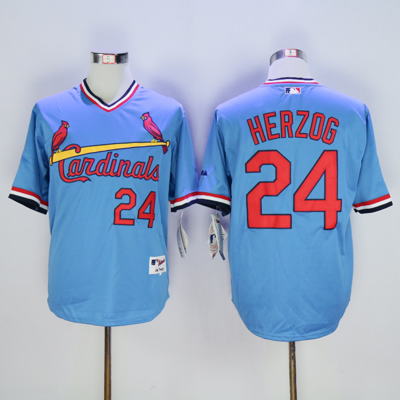 Men St. Louis Cardinals 24 Herzog Blue Throwback MLB Jerseys